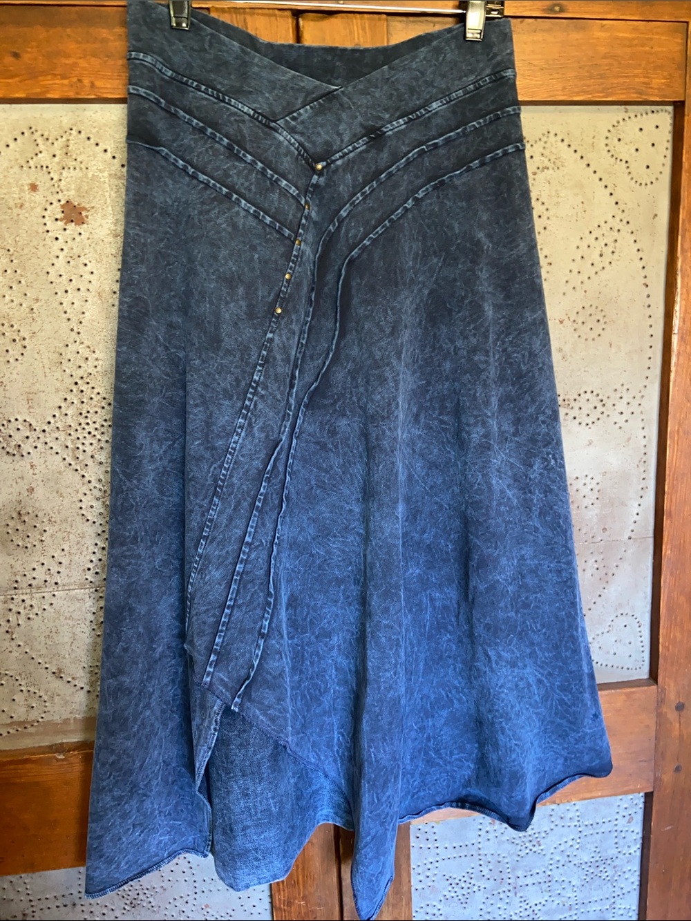 Testimony LA Studded Asymmetrical MIDI Skirt Distressed Blue Black Size M